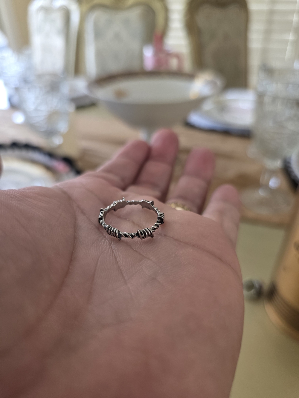 Silver Twisted Thorns Ring - Delicate Women's Band